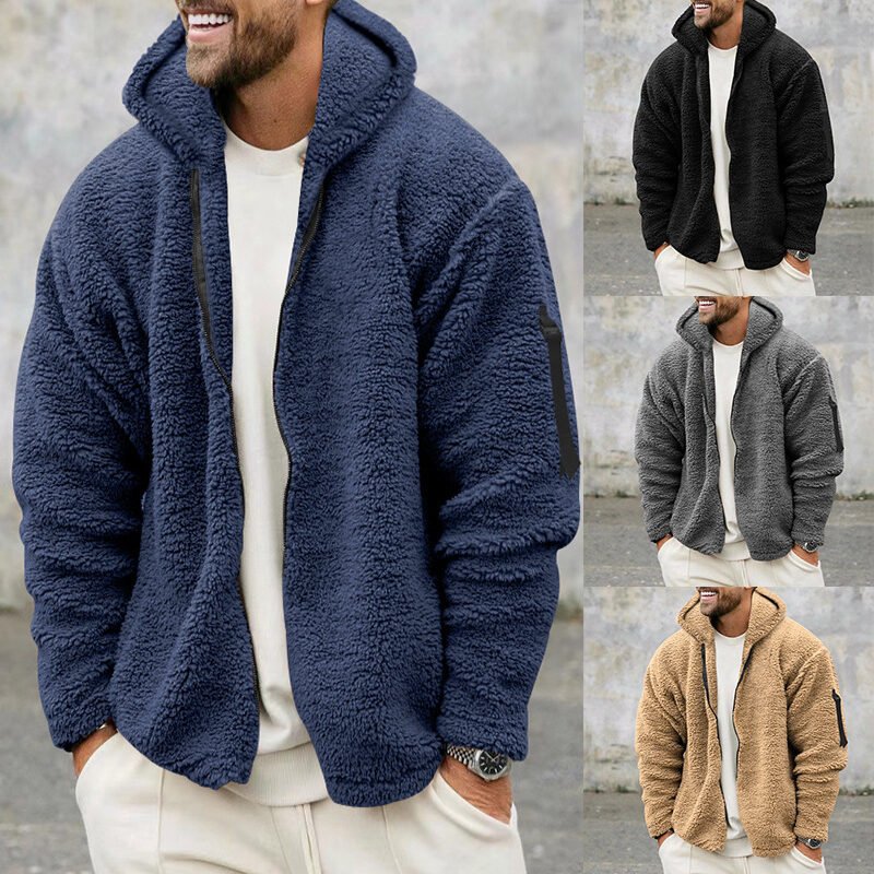 Plush Hooded Jacket Men's Autumn And Winter Fleece Double-sided Wear Warm Coat